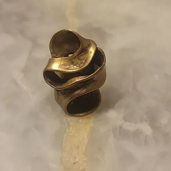 NWT ManiaMania Muse Ring Brass Gold Edgy Indie Punk Abstract Sculptural Modern 7